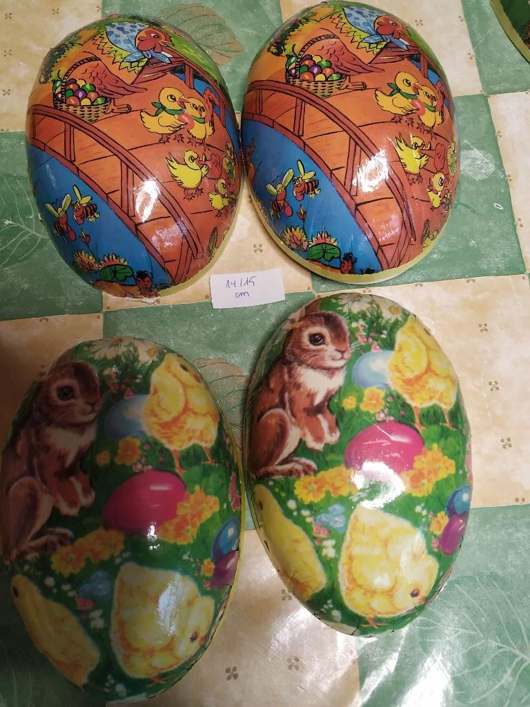 vintage papier marché paaseieren 14/15cm hiervan 2stuks, Ophalen of Verzenden