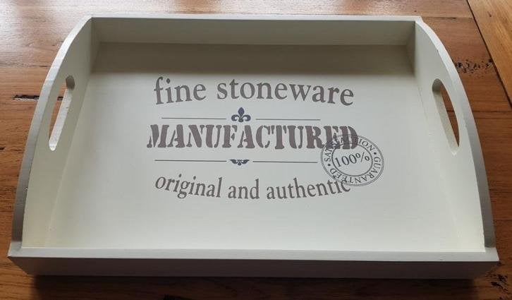 Landelijk dienblad met tekst: fine stoneware, WOON STIJL, Overige materialen, Gebruikt, -, -