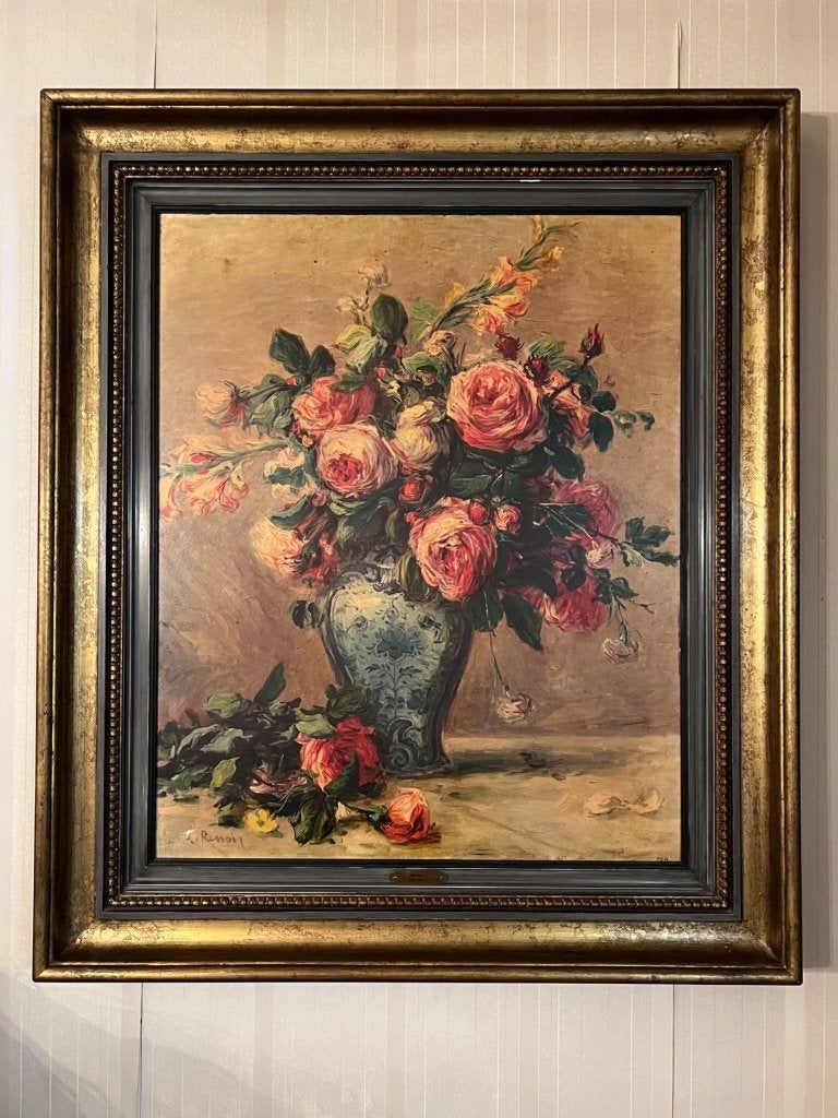 Grote ingelijste reproductie 'Vaas met Rozen' (Renoir), Enlèvement, Impression, Nature morte, Toile