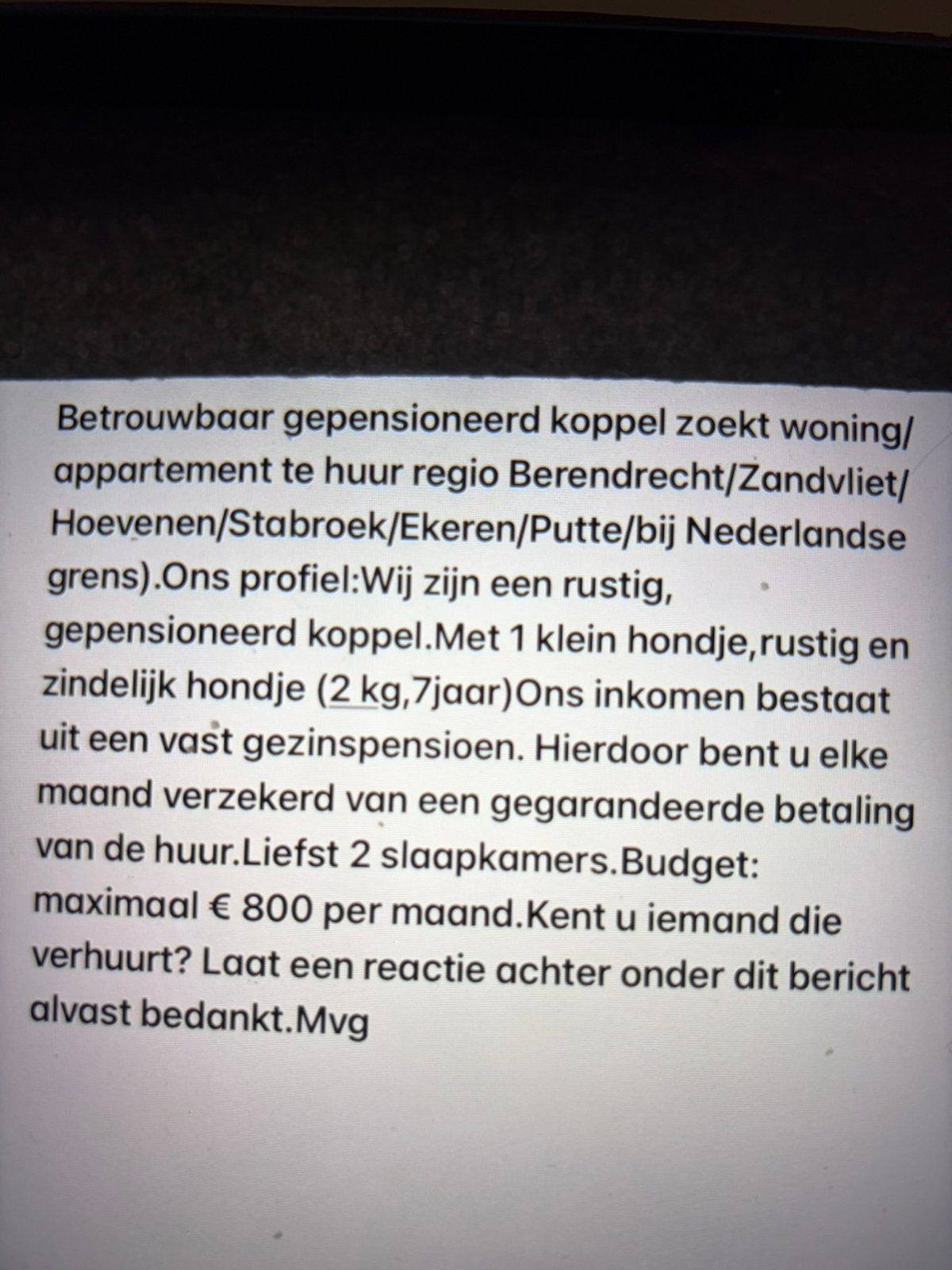 Gepensioneerd koppel zoekt te huur stabroek en deelgemeente, Immo
