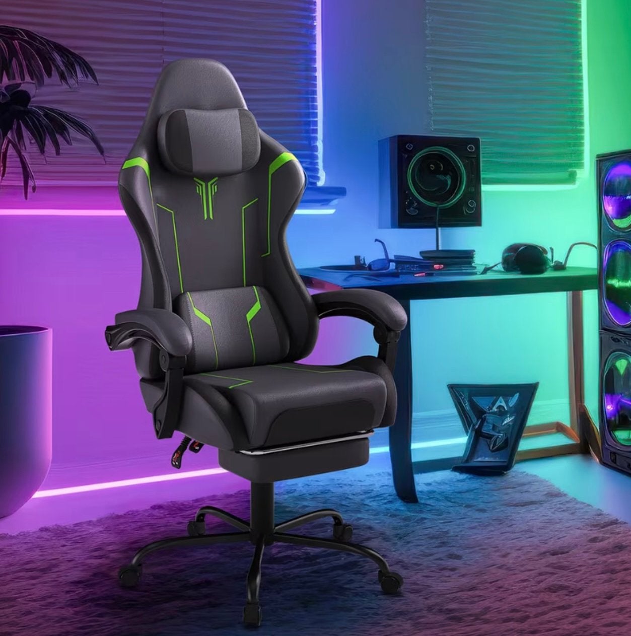 Chaise gaming neuf gris/vert, Enlèvement ou Envoi, Comme neuf, Gris