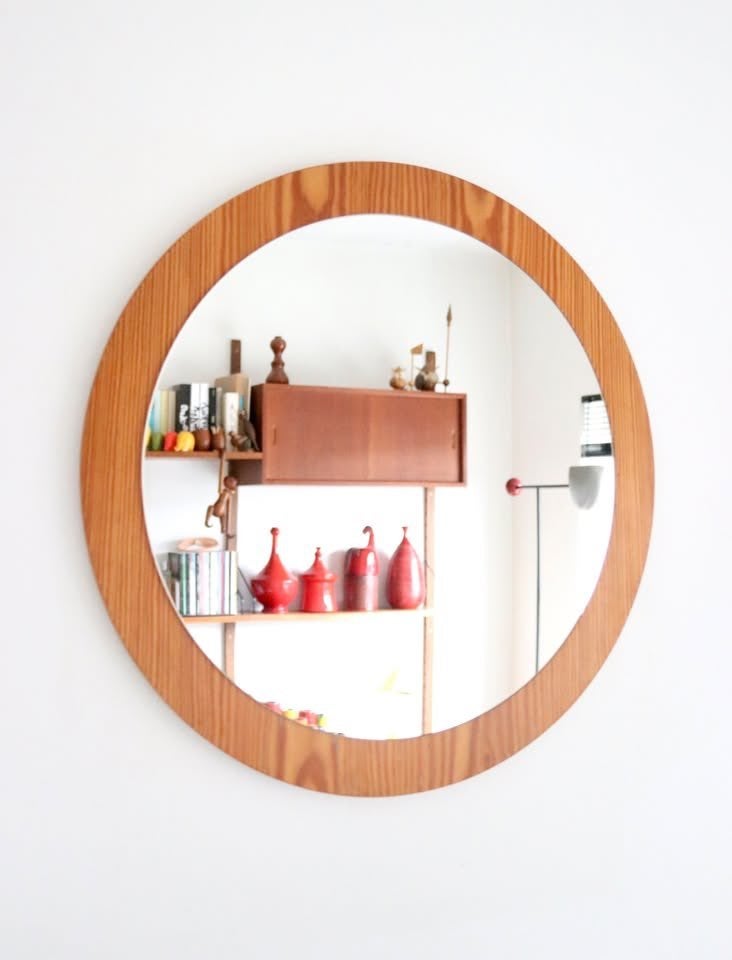 Minimalist Brown Mirror, 1960s - Vintage Deense spiegel, Huis en Inrichting, Woonaccessoires | Spiegels, Ophalen of Verzenden