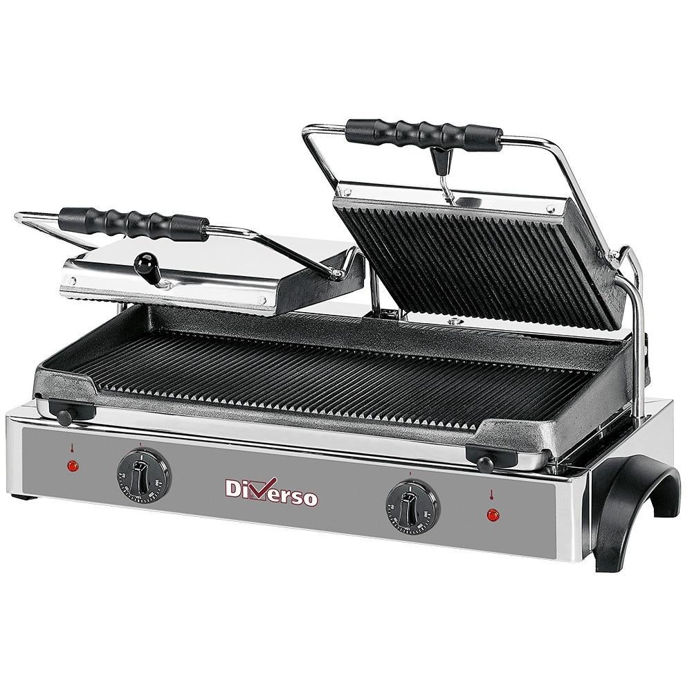 Grill panini électrique DOUBLE, plaques rainurées, Envoi, Neuf, Article de fête