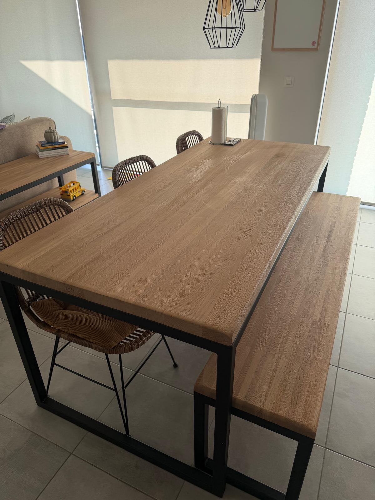 Tafel met stoelen en bank + tv meubel, Ophalen, Zo goed als nieuw, Rechthoekig
