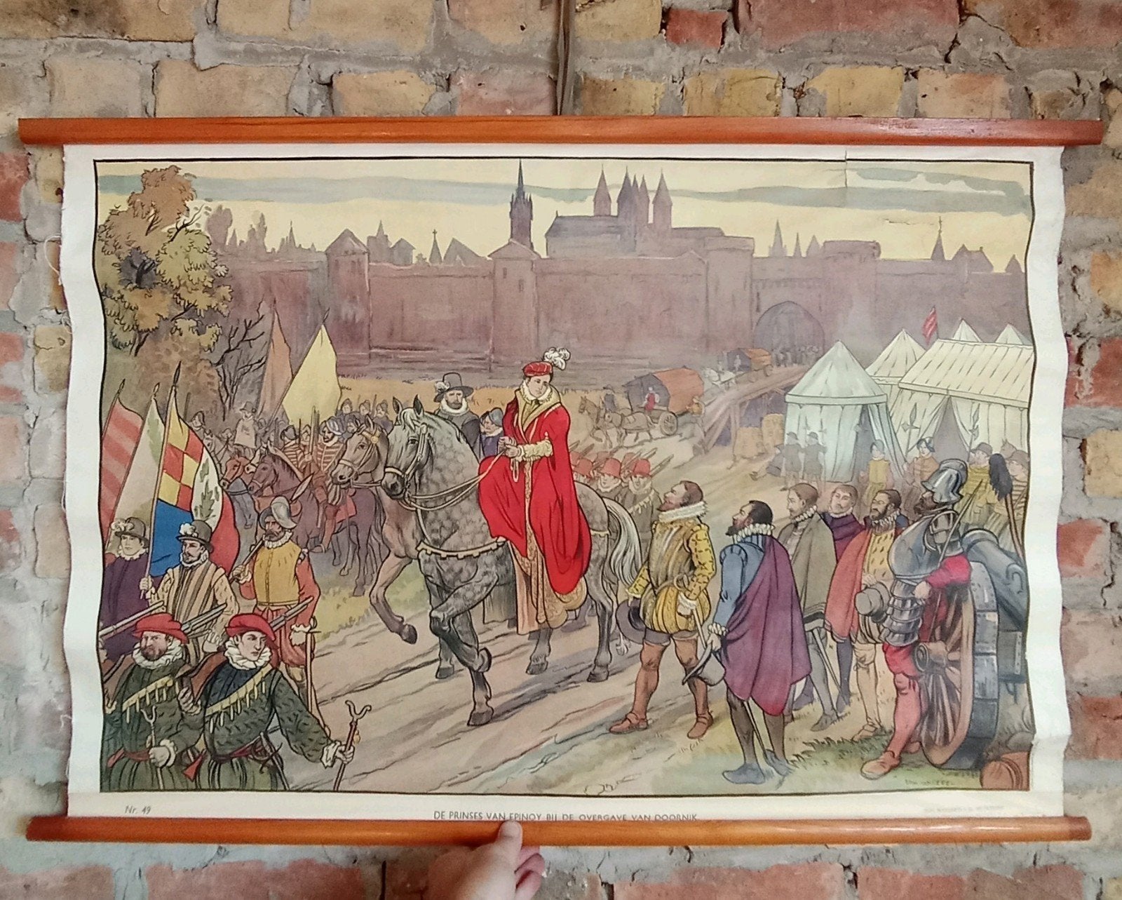 Antieke schoolplaat "De prinses van Epinoy 1581" Van Offel, Antiquités & Art, Antiquités | Cartes scolaires, Enlèvement ou Envoi