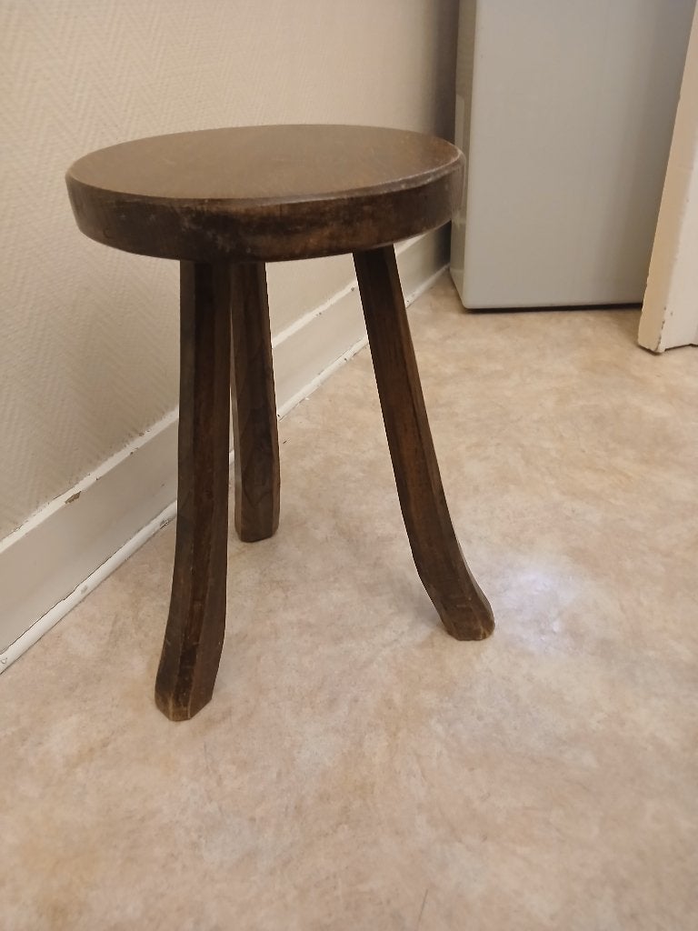 Tabouret 3 pieds en chêne massif, Enlèvement, Utilisé, Bois