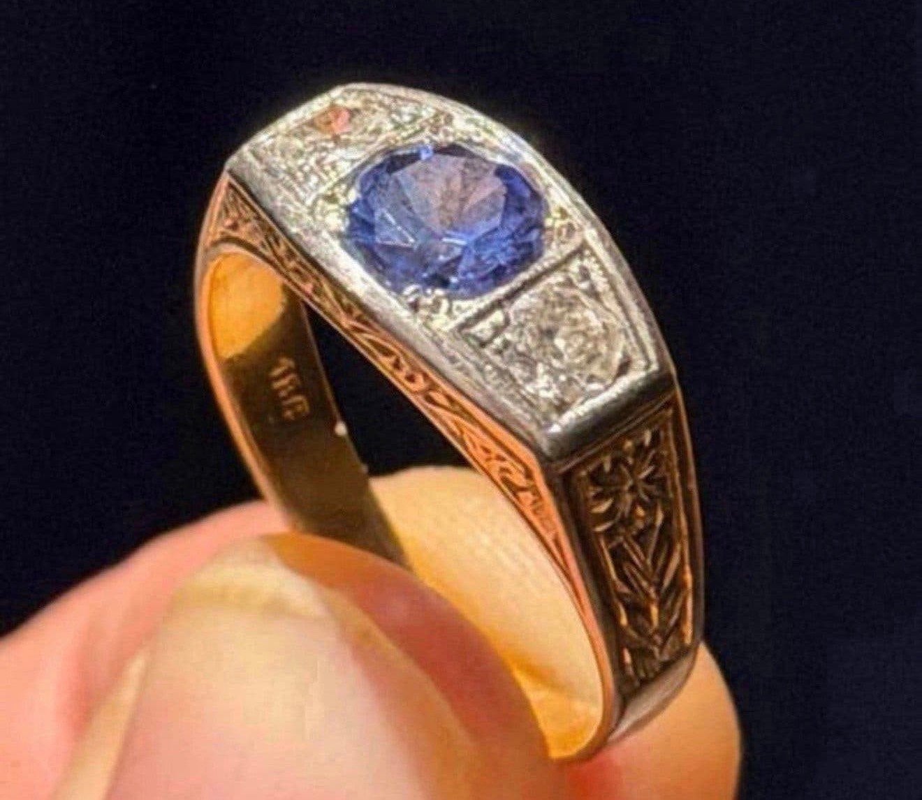 18 karaat gouden ring met natuurlijke diamant en tanzaniet!, 18 tot 19, Ophalen of Verzenden, Dame of Heer, Met edelsteen