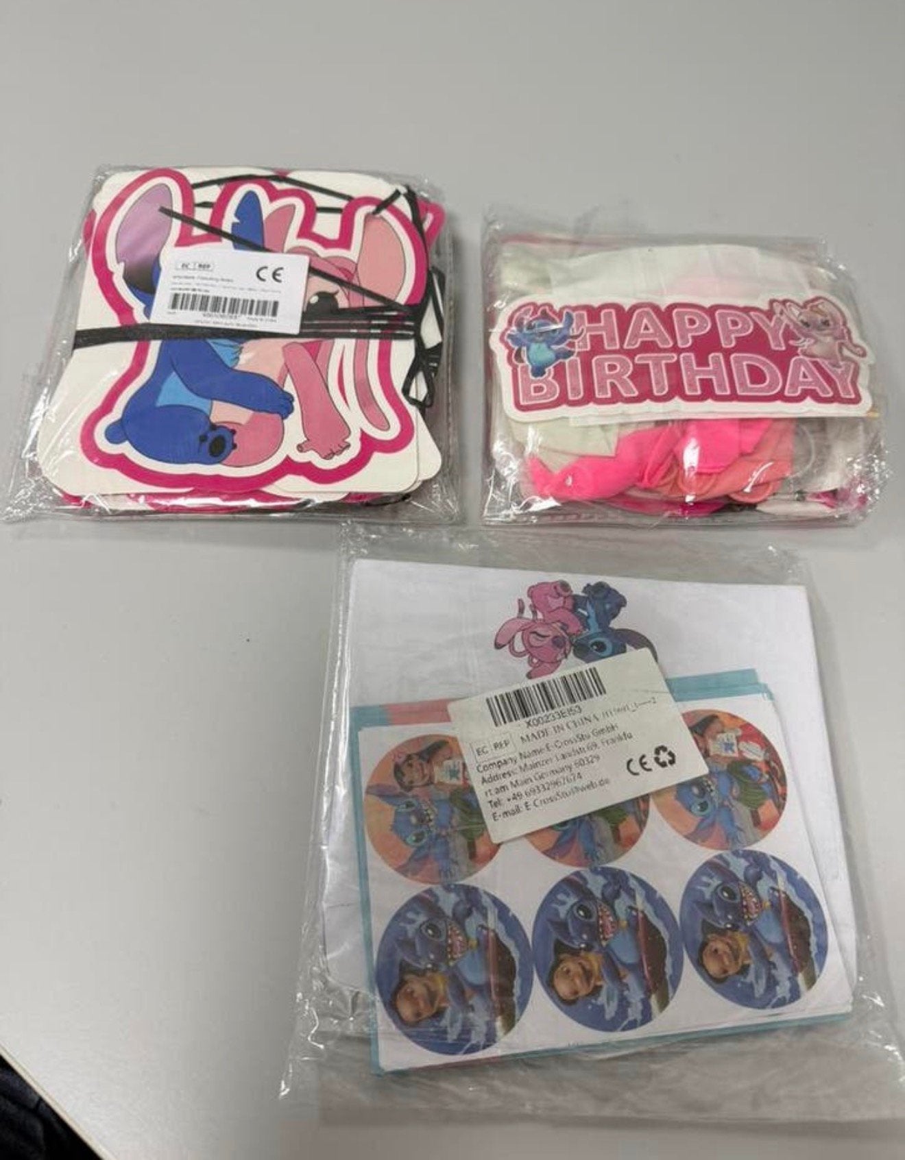 Nieuw Groot Roze Stitch Verjaardag Decoratie Pakket 3 Sets, Hobby en Vrije tijd, Ophalen of Verzenden, Nieuw, Versiering