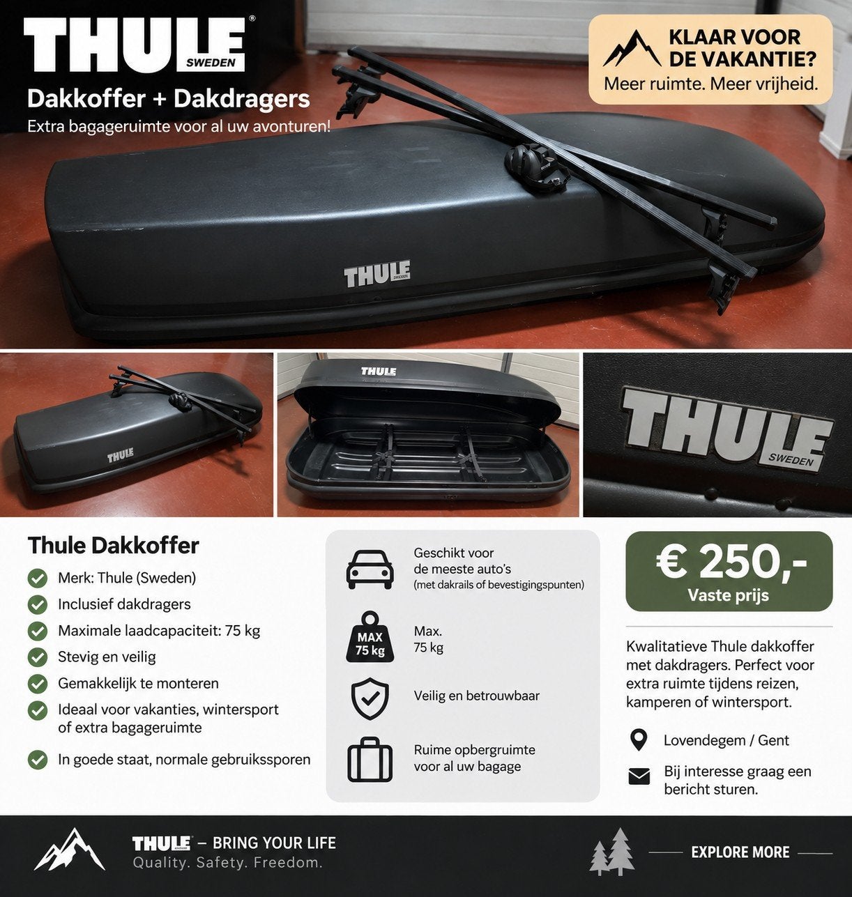 Thule Dakkoffer + Dakdragers – Zwart – 75 kg, Auto diversen, Dakkoffers, Ophalen