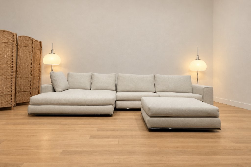 NEUF Minotti Hamilton Canapé d’angle + Pouf Ecru + GARANTIE, Maison & Meubles, Neuf, 150 cm ou plus, Quatre personnes ou plus