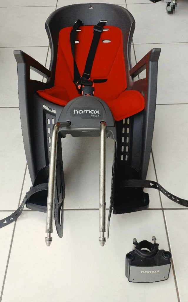 Hamax Smiley seat, Vélos & Vélomoteurs, Siège avant, 0 à 18 kg, Repose-pieds, Comme neuf