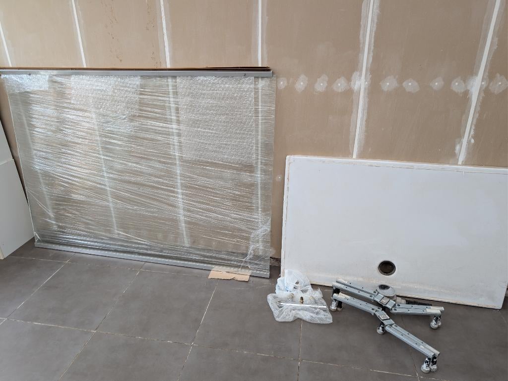 set de douche : vasque + écran en verre + robinet thermostat, Bricolage & Construction, Sanitaire, Douche, Verre, Enlèvement