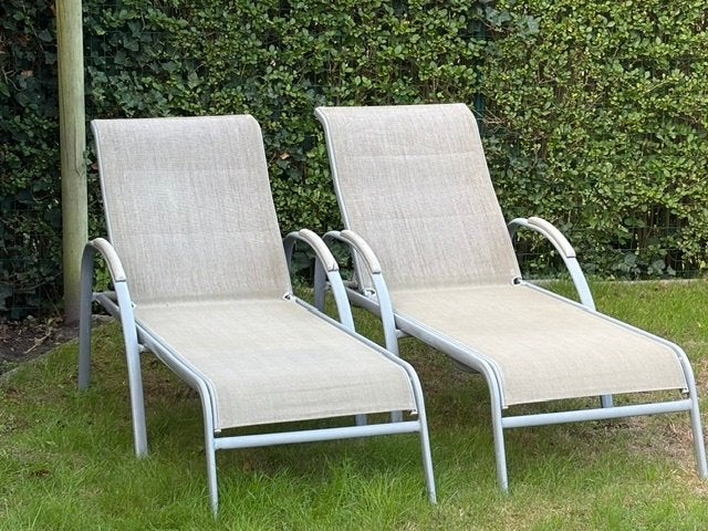 Ligstoel tuin grijs, Tuin en Terras, Ligbedden, Ophalen, Gebruikt, Metaal, Inklapbaar