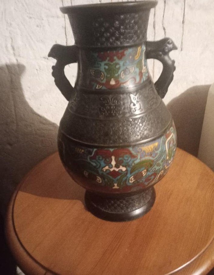 antieke bronzen Cloisonnê vaas, Antiek en Kunst, Ophalen of Verzenden
