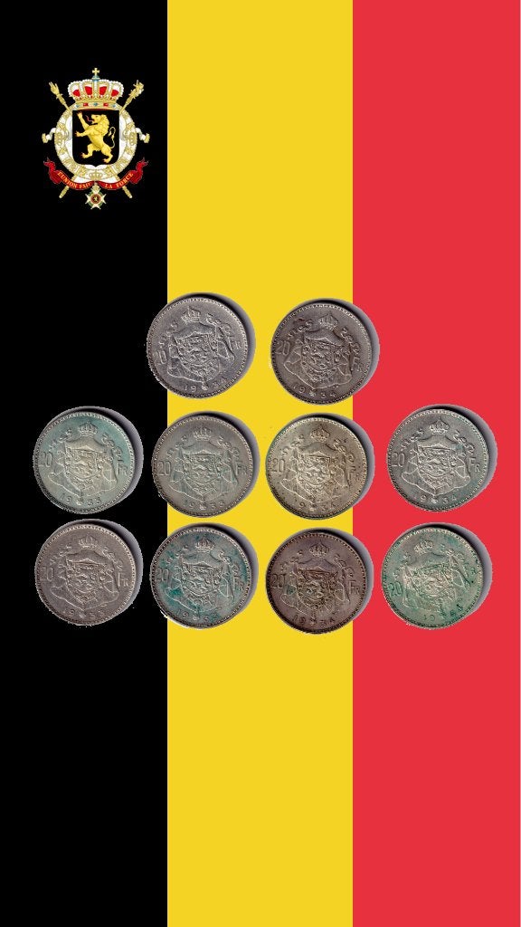 RARE: 20 francs 1933-34 : série complète à 100 % - Albert I, Timbres & Monnaies, Monnaies | Belgique, Argent, Série, Argent, Envoi