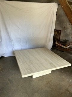 Travertin Salontafel 1 x 1 m,  dikte 3 cm afgerond, 50 à 100 cm, Enlèvement, 50 à 100 cm, Autres matériaux