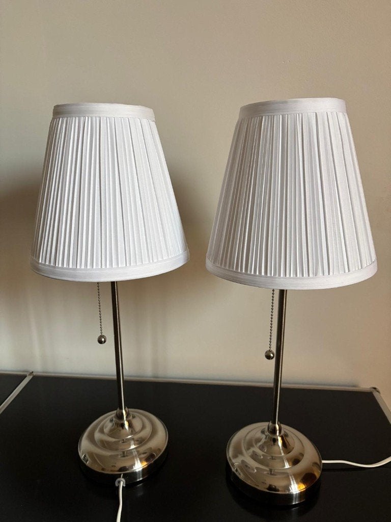 IKEA ÅRSTID tafellamp – vernikkeld/wit – 2 Stuks, Ophalen, Gebruikt, Wit, E27 (groot)