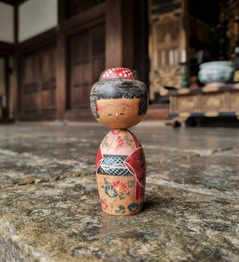 Vintage Zenko-ji tempel Kokeshi, Antiek en Kunst, Hout, Verzenden, 9 cm, Japan