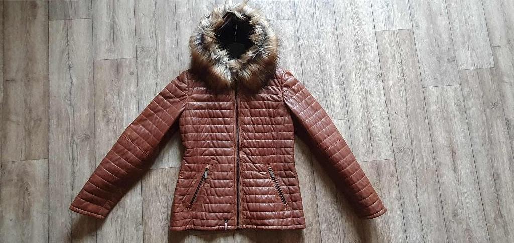 Lederen damesjas Oakwood, Ophalen, Bruin, Maat 42/44 (L), Nieuw