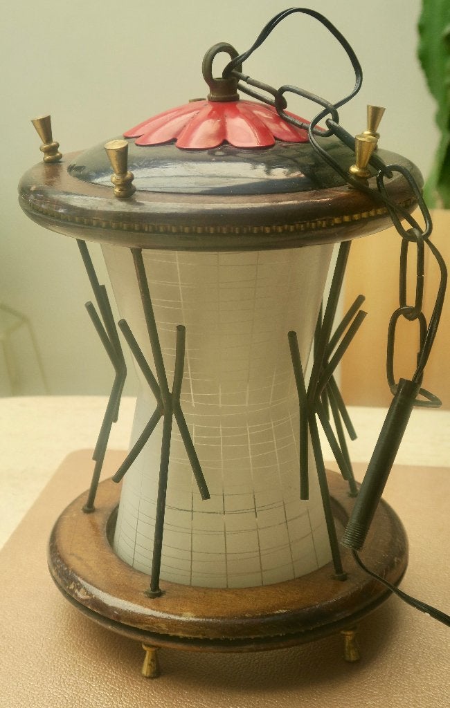 Lampe luminaire lanterne vintage 1950 verre nervuré, Enlèvement ou Envoi, Verre, Plafonnier, Vintage