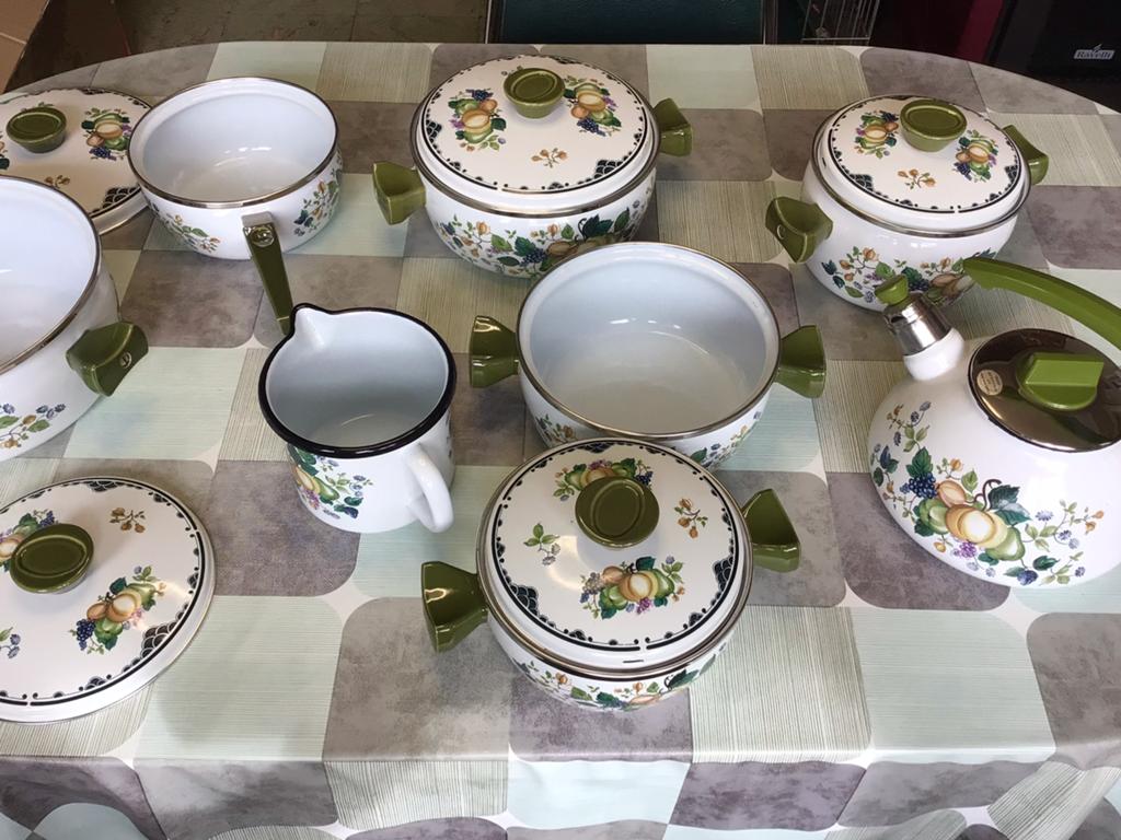 Vintage geëmailleerd kookgerei compleet & ongebruik: NIEUW, Ophalen