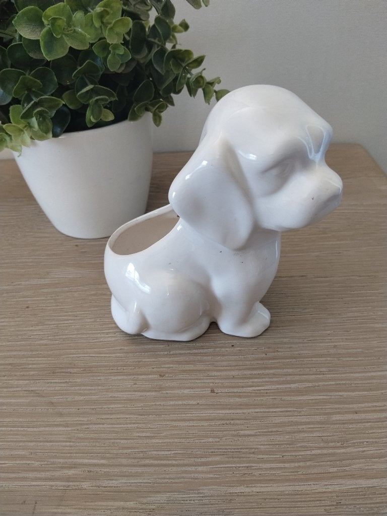 vintage keramische bloempot hond, Tuin en Terras, Ophalen of Verzenden, Zo goed als nieuw, Binnen