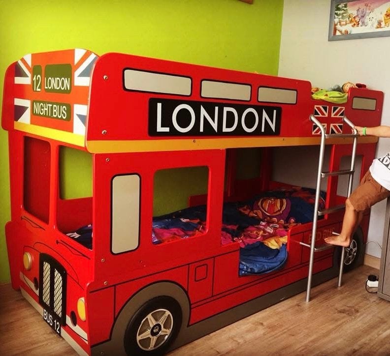 Stapelbed London bus, Ophalen, 90 cm, Eenpersoons, 200 cm