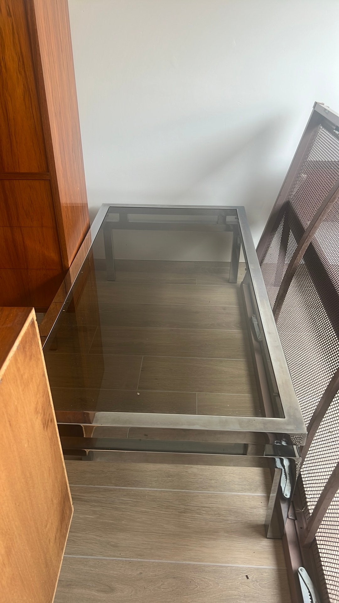 Metalen salontafel met glas, Ophalen, Gebruikt, Jaren 60, 100 tot 150 cm
