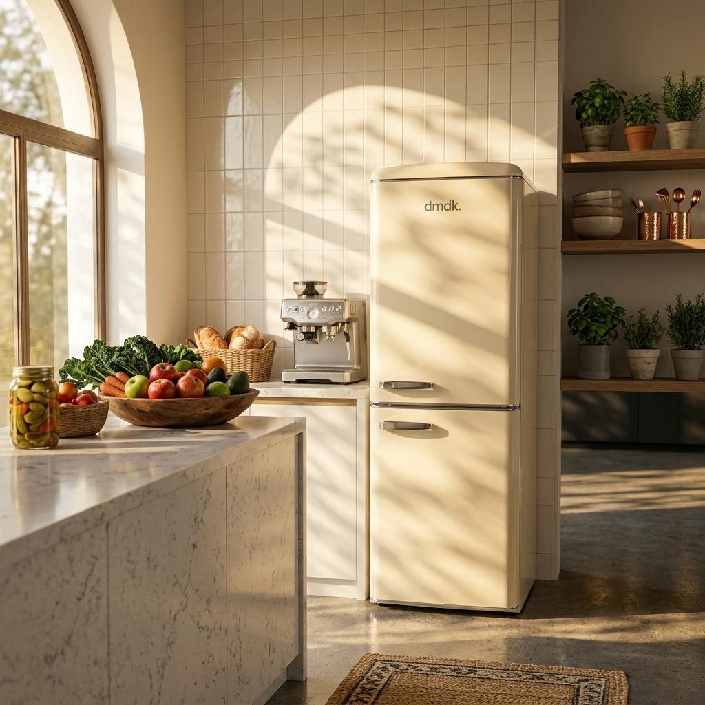 DMDK DKC3 Koel vriescombinatie 244 Liter Retro Creme, Elektronische apparatuur, 200 liter of meer, Nieuw, 45 tot 60 cm, Met vriesvak