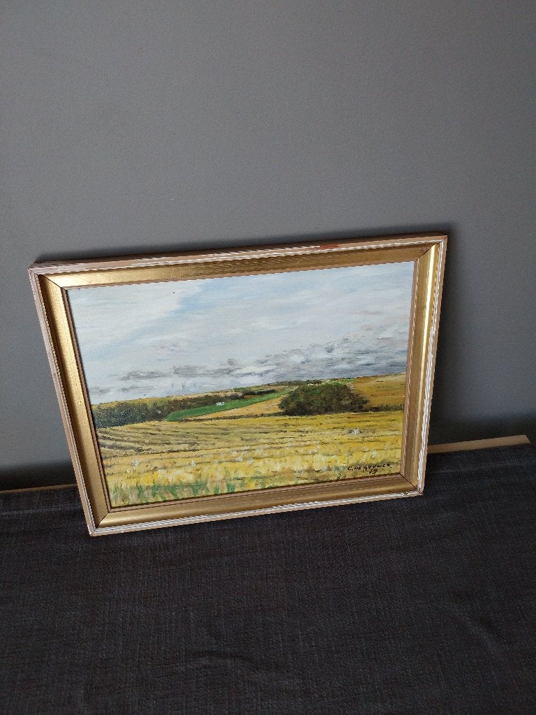 C. de Houwer – Sfeervol Graanlandschap – Olie op paneel, Enlèvement