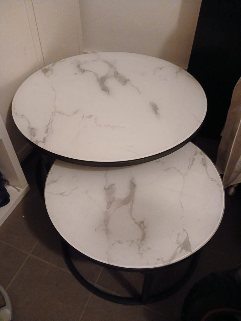 Salontafelset rond 80x45 en 60x35 Marmerlook, Ophalen, Rond, Nieuw, 50 tot 100 cm