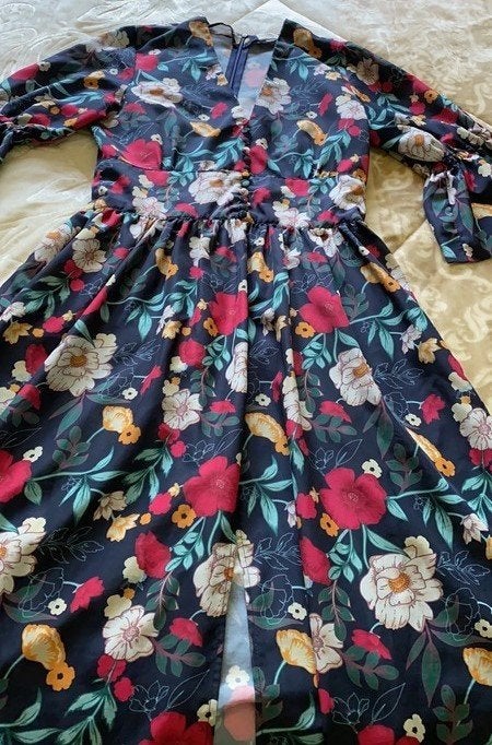 Miss You - Robe à manches 3/4 - imprimé floral - taille M, Taille 38/40 (M), Comme neuf, Bleu, Miss You