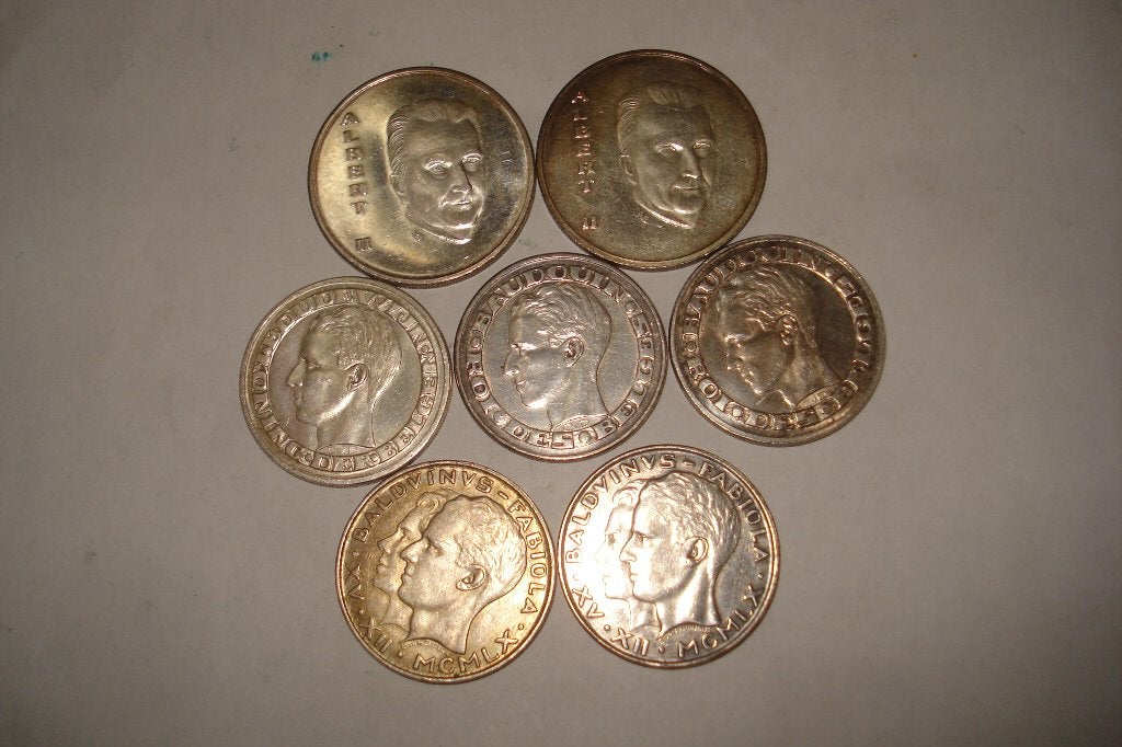 Lot de 7 pièces de monnaie Belge en argent poids100 grammes., Timbres & Monnaies, Enlèvement ou Envoi, Monnaie en vrac, Argent