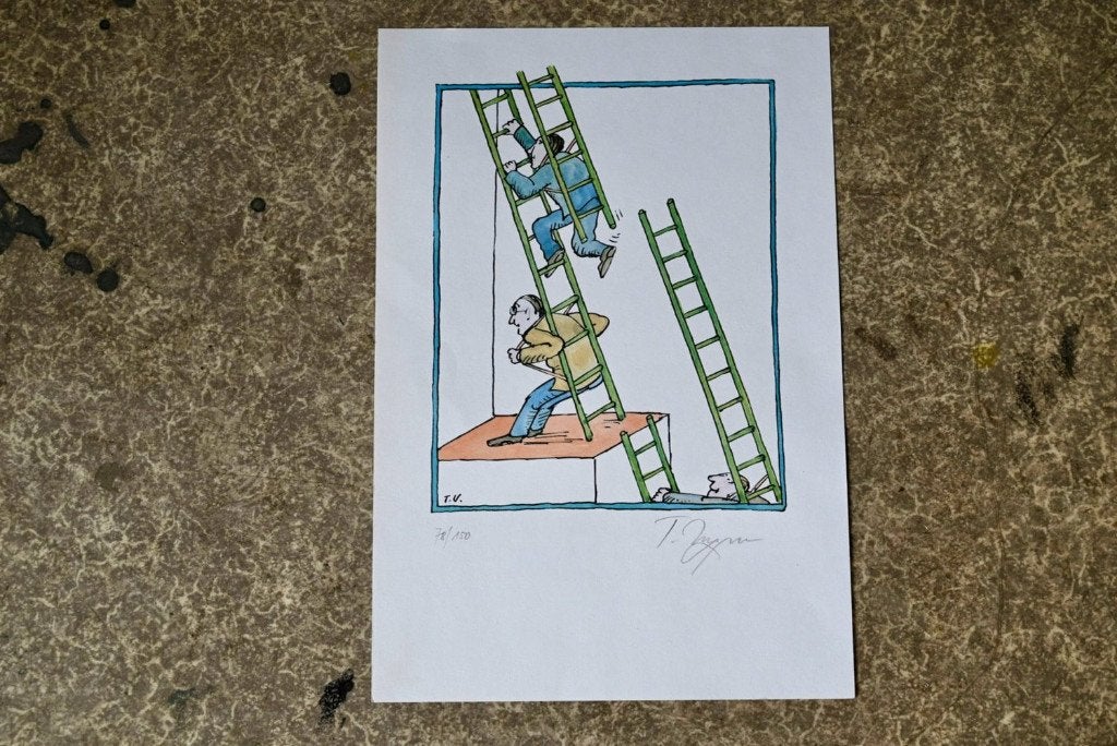 Estampe originale "L'ascenseur social" de Tomy Ungerer, Comme neuf, Autres types, Moins de 50 cm, 5 – 50