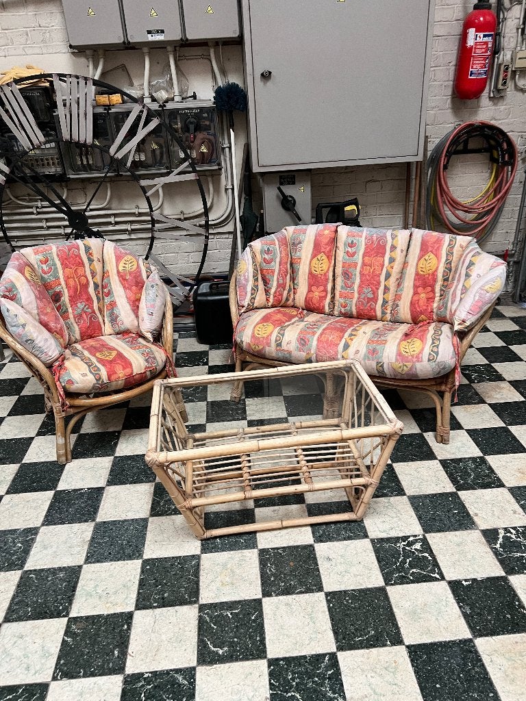 salon complet en rotin, Ophalen, Gebruikt, Bijzettafel, Rotan