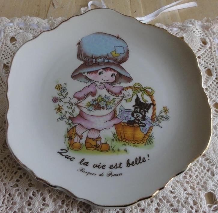 Vintage Frans kinder wandbordje met meisje en hond, Enlèvement ou Envoi