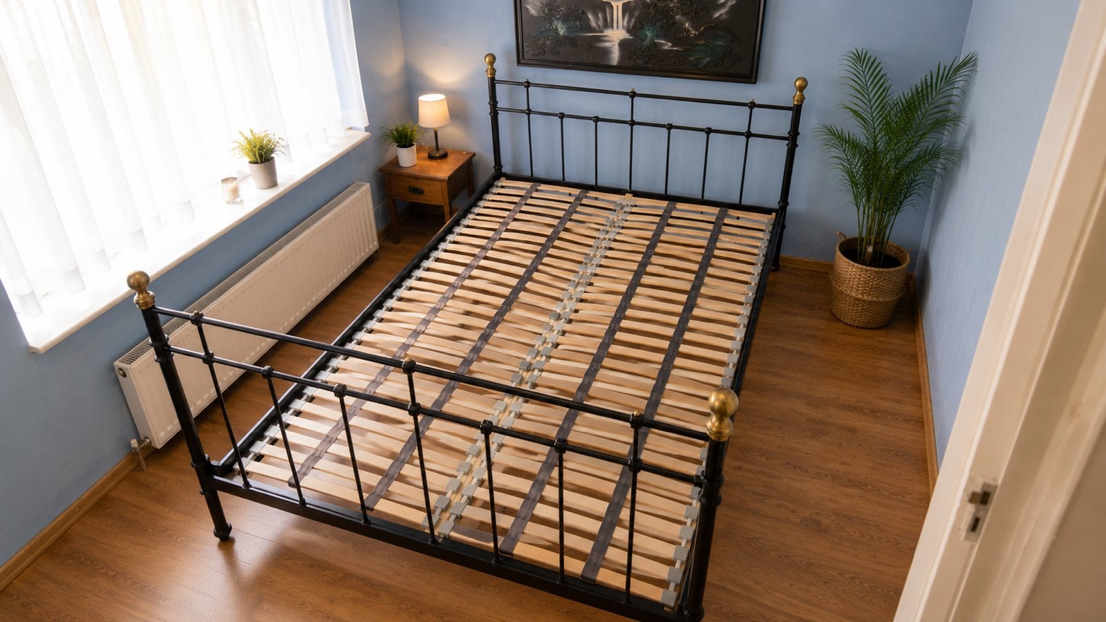 Bed compleet met lattenbodem matras en topper, Huis en Inrichting, Slaapkamer | Bedden, Ophalen, Zwart, Tweepersoons, Zo goed als nieuw