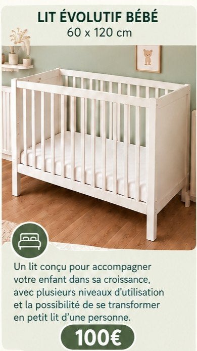 Lit bébé évolutif comme neuf, Enfants & Bébés, Enlèvement, Comme neuf, Lit