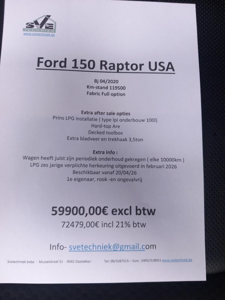 F150 RAPTOR USA, Auto's, Ford USA, Particulier, F-150, 360° camera, 4x4, ABS, Achteruitrijcamera, Airbags, Airconditioning, Alarm
