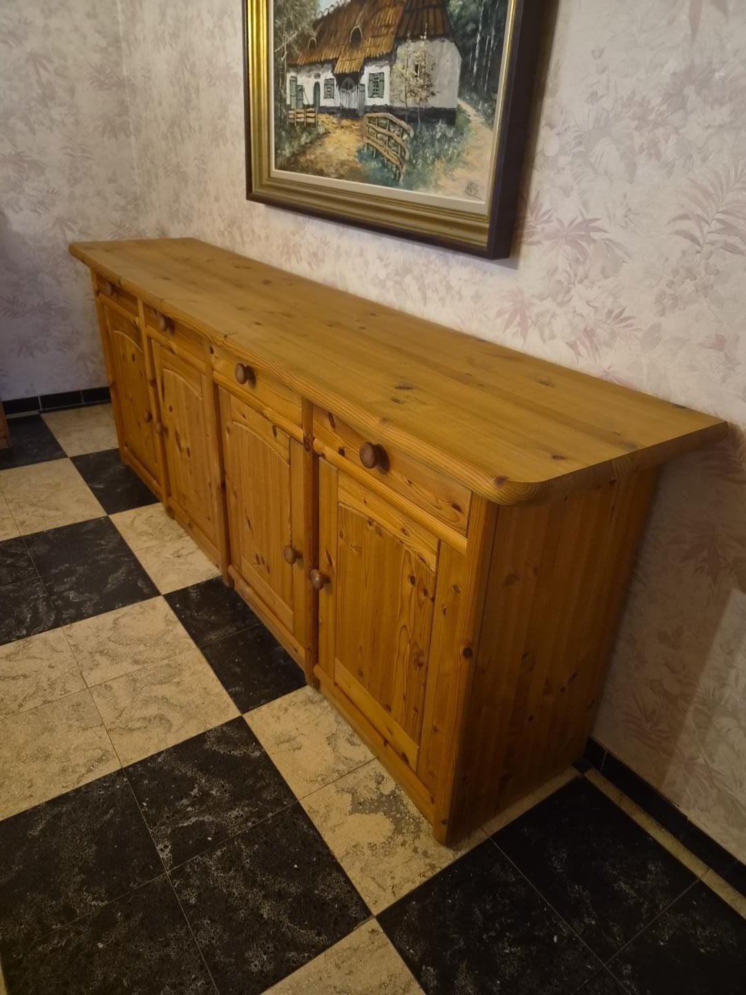 Groot grenen dressoir 235 cm – landelijke stijl – schadevrij, Ophalen