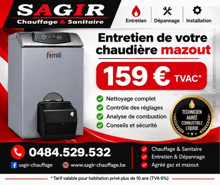 ENTRETIEN CHAUDIÈRE Mazout – TECHNICIEN AGRÉÉ, Enlèvement, Comme neuf