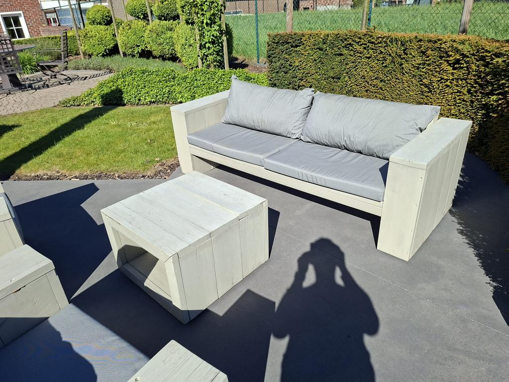 Steigerhout lounge set, Tuin en Terras, Ophalen, Gebruikt, 3 zitplaatsen, Steigerhout