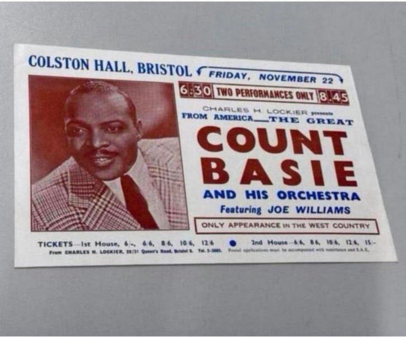 Dépliant Count Basie Show du  1957, ancien Joe Williams, Enlèvement ou Envoi