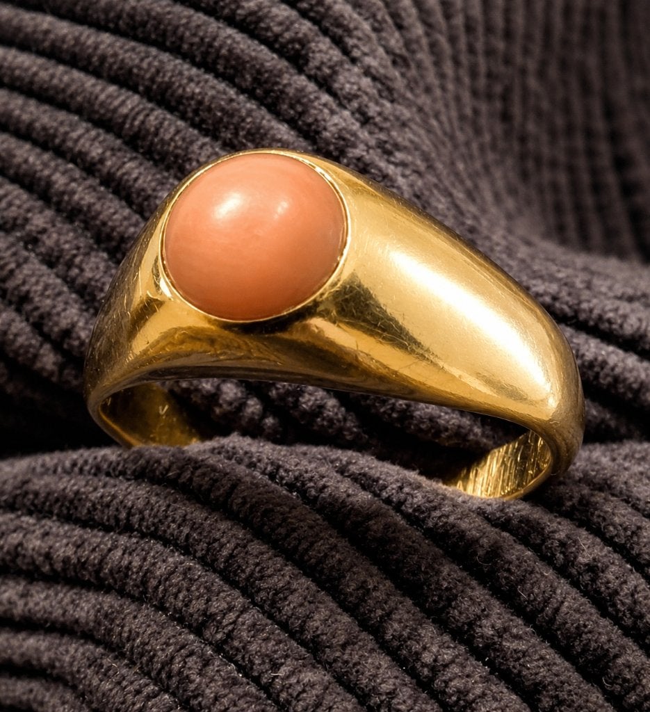 14K gouden ring met koraal, Handtassen en Accessoires, Ringen, Gebruikt, Ophalen of Verzenden, 17 tot 18, Goud