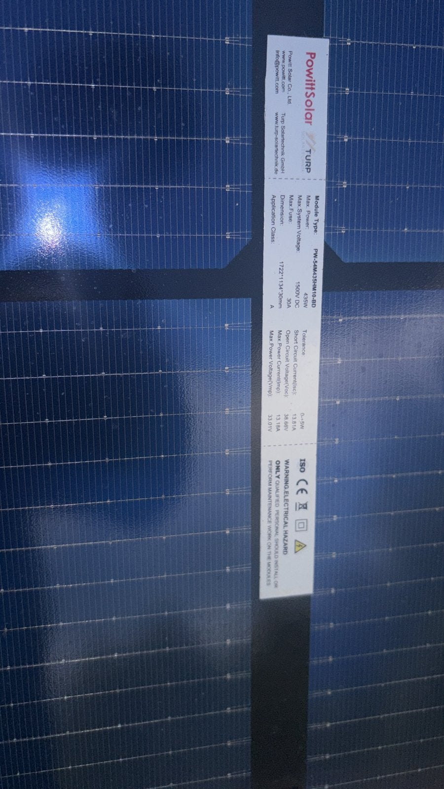 Panneau solaire de 435 WP, 9 pièces, Enlèvement, Comme neuf
