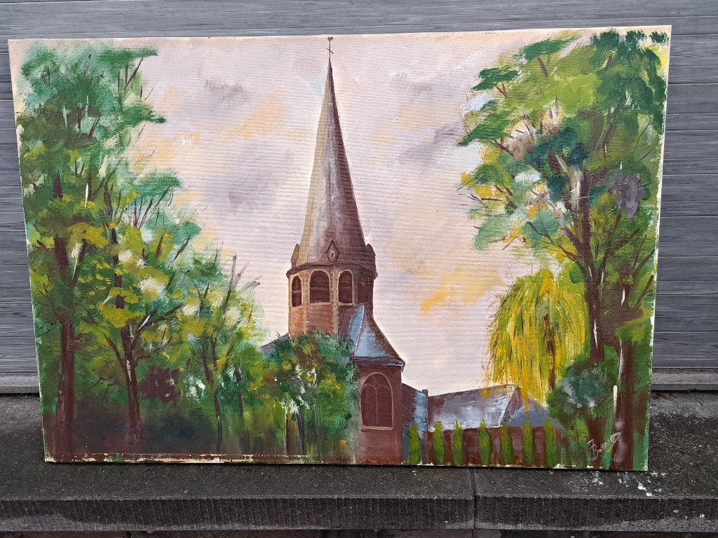 huile sur toile moderne eglise signe, Ophalen of Verzenden