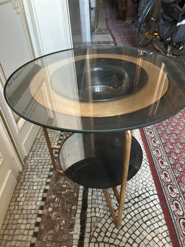 Art Deco salontafel 1930 in metaal en glas, Huis en Inrichting, Ophalen, Metaal