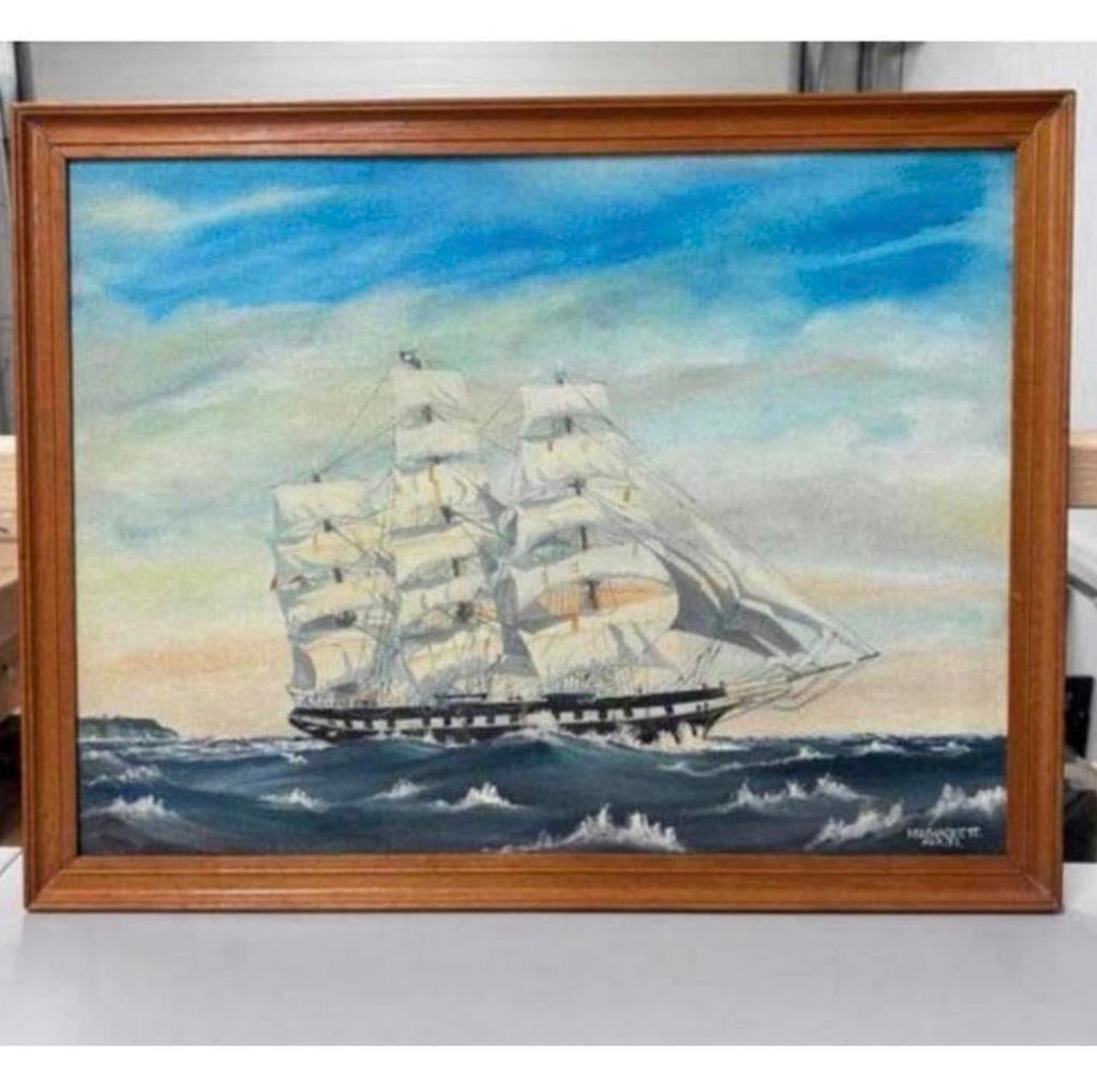Art de peinture à l'huile HW Hackett 1971 Navire marchand, Enlèvement ou Envoi