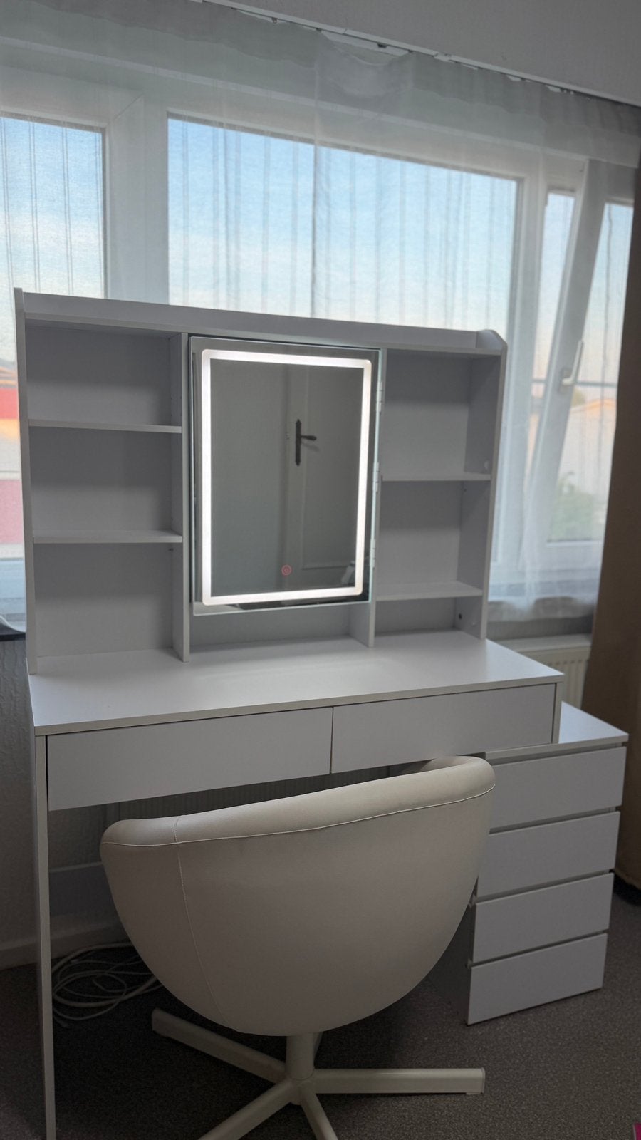 Table de toilette blanche moderne avec miroir LED, Enlèvement