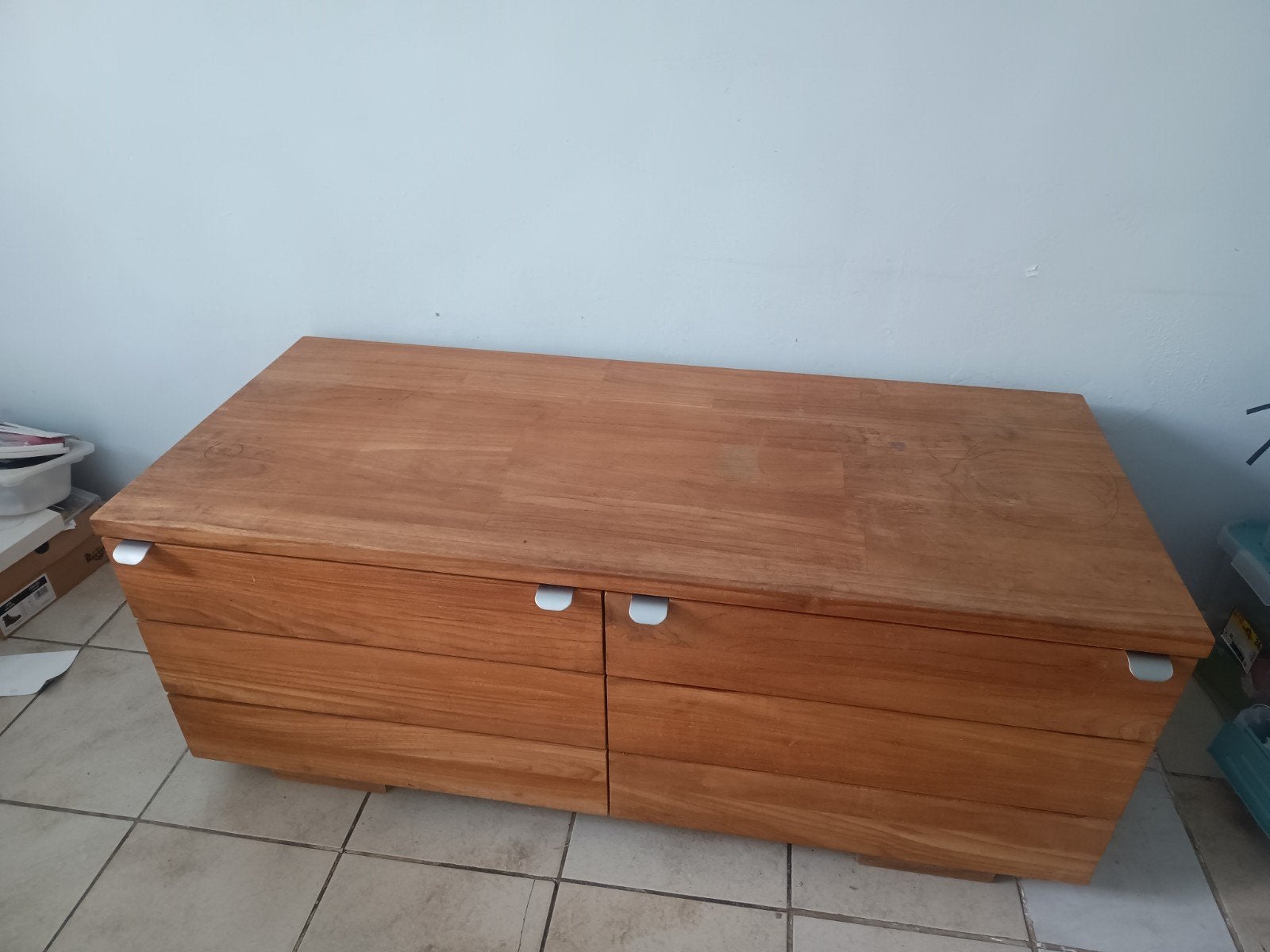 lage kast in hoogwaardig TEAK-hout - in goede staat, Huis en Inrichting, Ophalen, Gebruikt, 100 tot 150 cm, Teak-hout